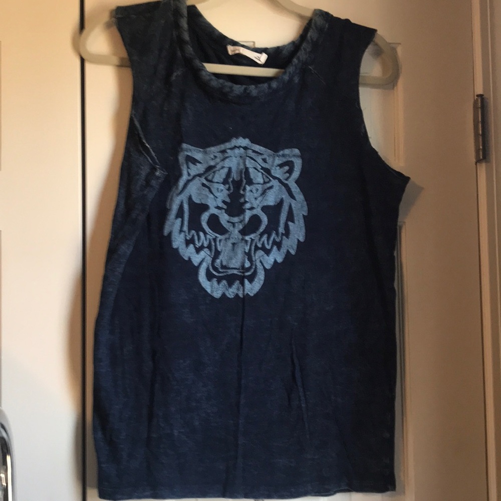Zara Blue acid wash lion tank top